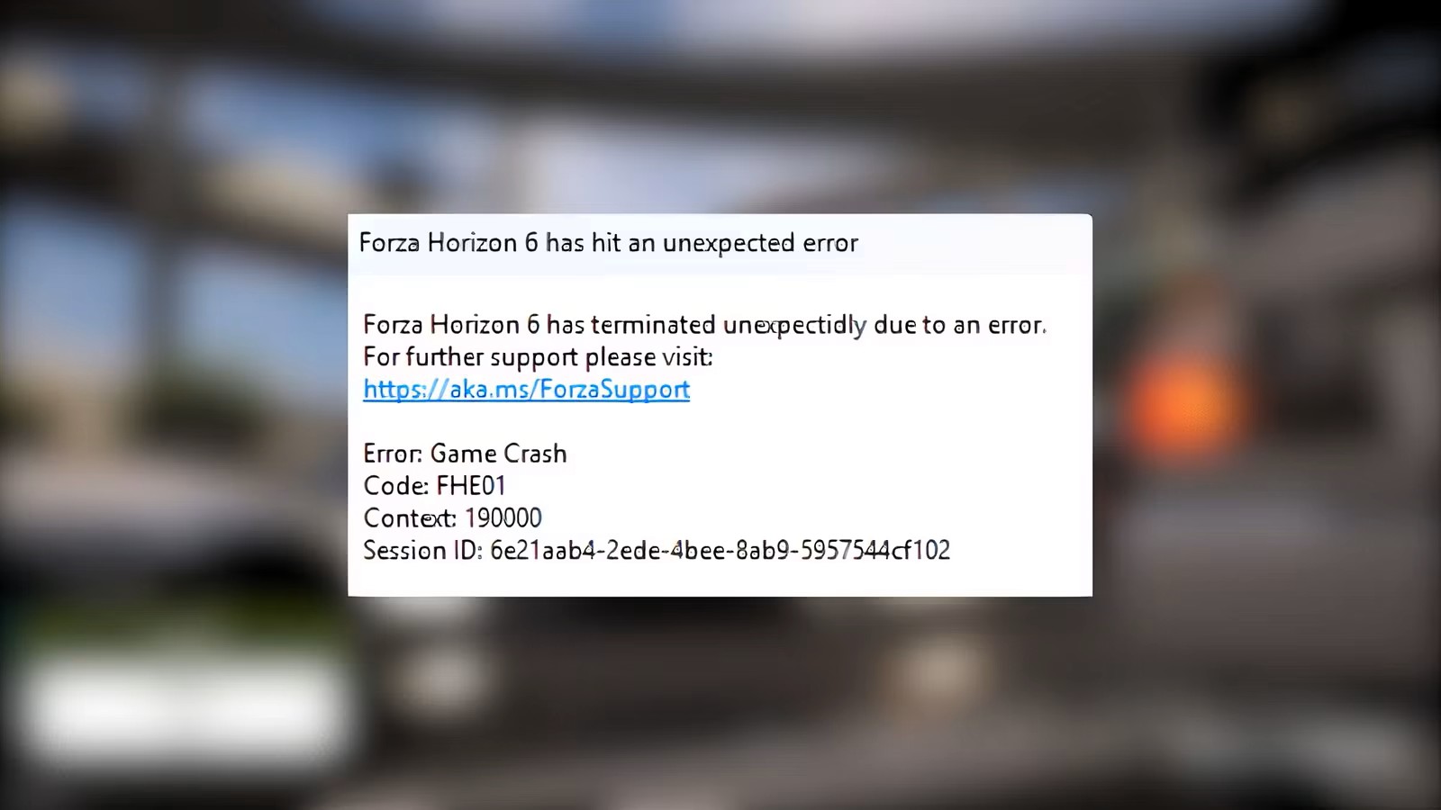 Ошибка FHE01 в Forza Horizon 6 — как исправить вылеты и аварийные завершения